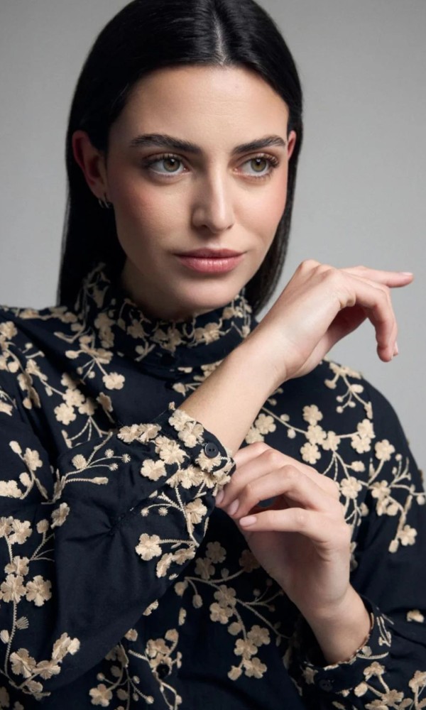 Black Shirt with a Floral Pattern Black Shirt with a Floral Pattern