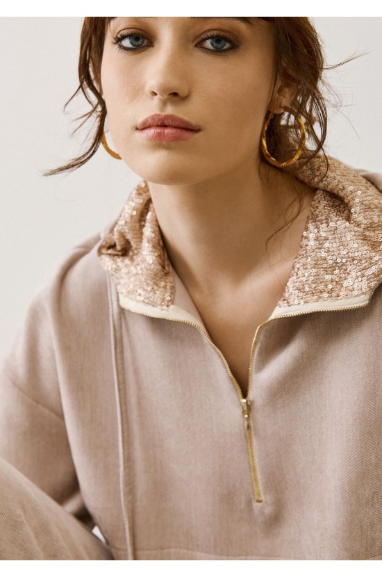 Hooded Sweatshirt & Wide-Leg Pants – Beige