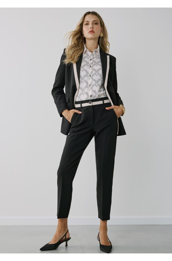 Black suit with white stripe