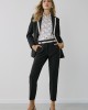 Black suit with white stripe