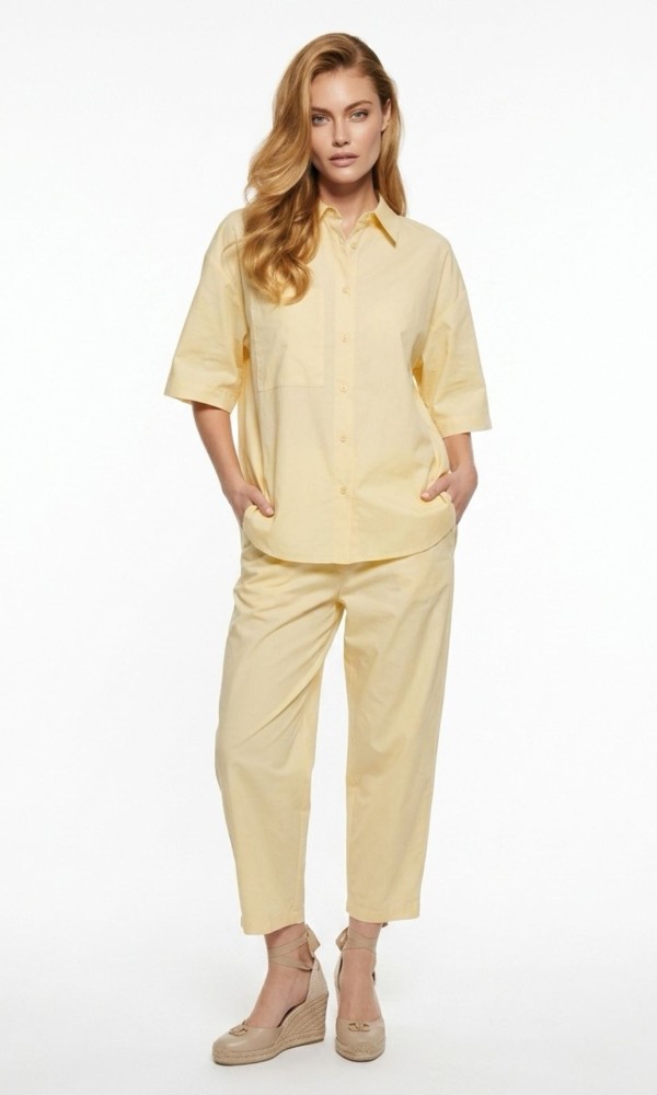 Σετ Πουκάμισο & Cropped Παντελόνι με Λάστιχο Butter Yellow