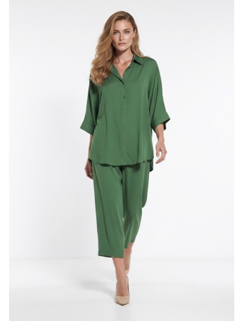 Σετ Πουκάμισο & Cropped Παντελόνι με Λάστιχο Emerald Green
