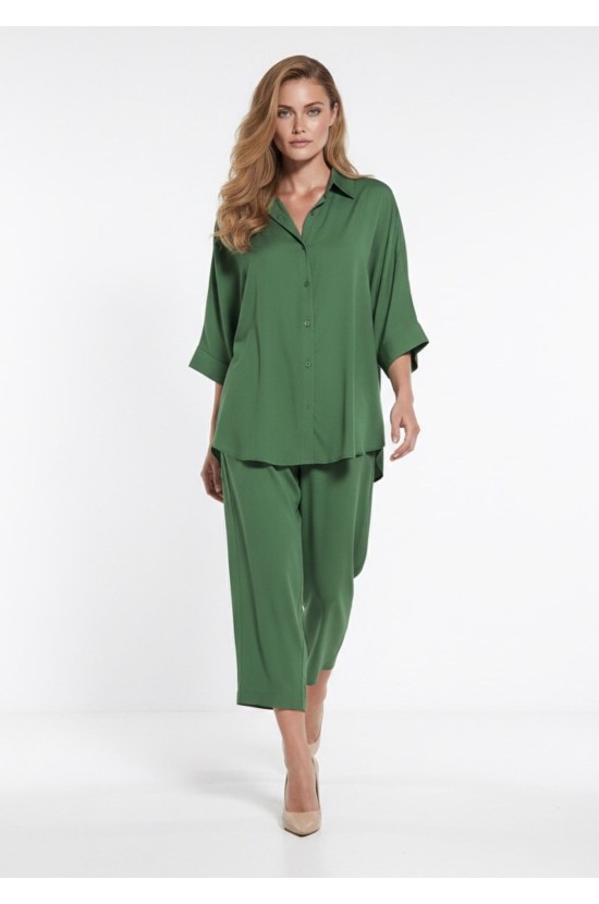 Σετ Πουκάμισο & Cropped Παντελόνι με Λάστιχο Emerald Green