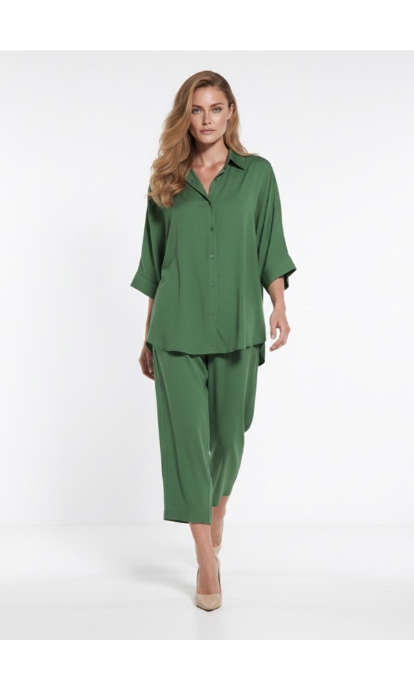 Σετ Πουκάμισο & Cropped Παντελόνι με Λάστιχο Emerald Green