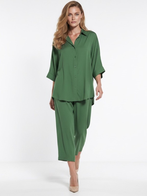Σετ Πουκάμισο & Cropped Παντελόνι με Λάστιχο Emerald Green
