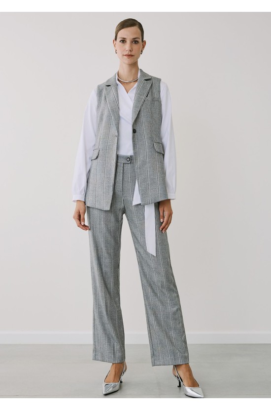 Set of Grey Striped Vest-Pants