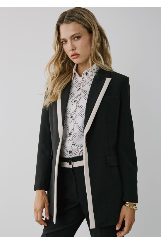 Black suit with white stripe