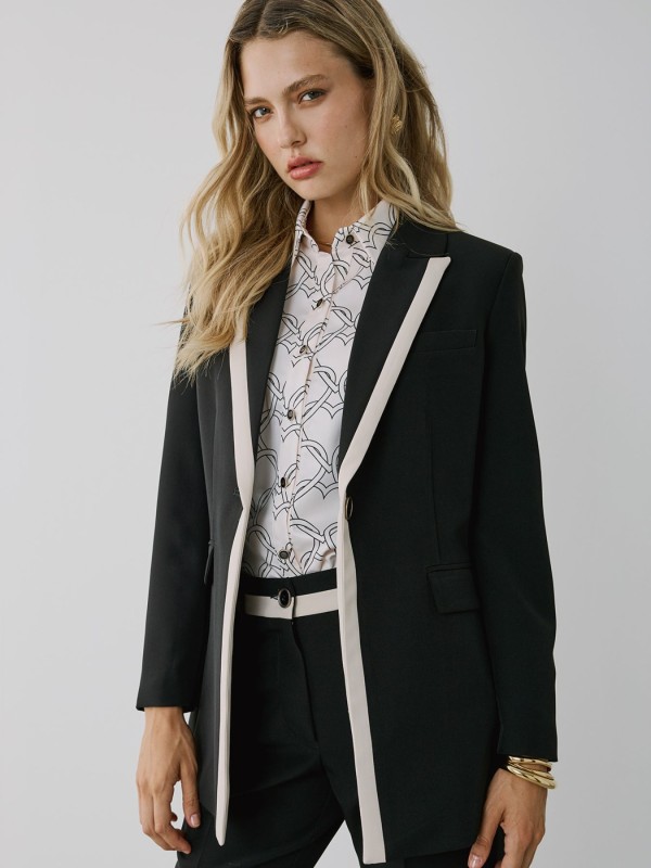 Black suit with white stripe Black suit with white stripe