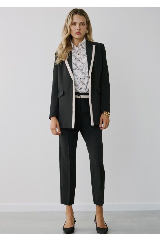 Black suit with white stripe