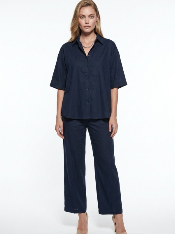Shirt & Cropped Pants Set with Elastic Waistband
