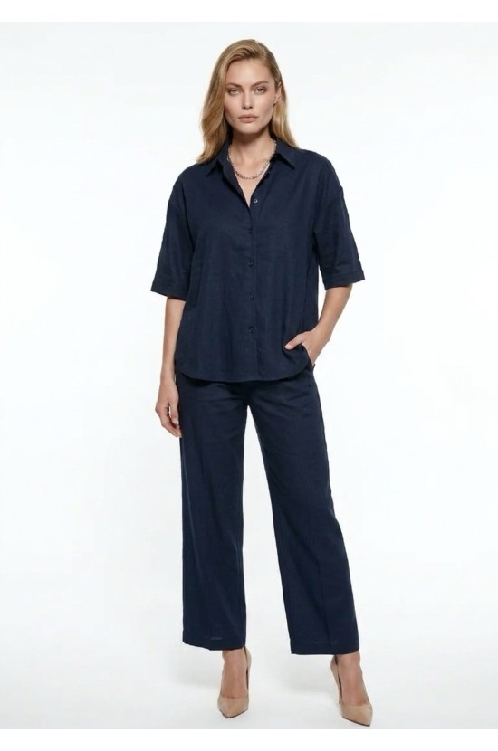 Σετ Πουκάμισο & Cropped Παντελόνι με Λάστιχο