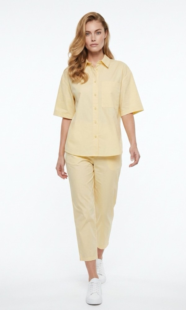 Σετ Πουκάμισο & Cropped Παντελόνι με Λάστιχο Butter Yellow