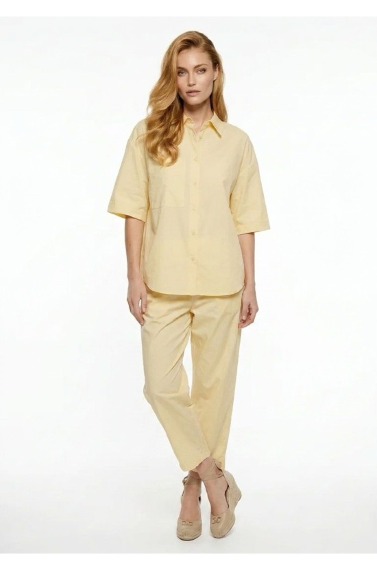 Σετ Πουκάμισο & Cropped Παντελόνι με Λάστιχο Butter Yellow