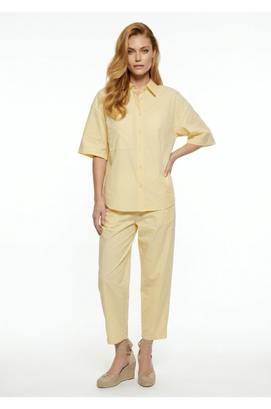 Σετ Πουκάμισο & Cropped Παντελόνι με Λάστιχο Butter Yellow