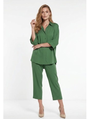 Σετ Πουκάμισο & Cropped Παντελόνι με Λάστιχο Emerald Green