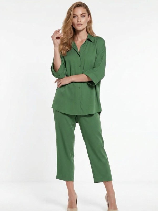 Σετ Πουκάμισο & Cropped Παντελόνι με Λάστιχο Emerald Green