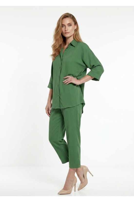 Σετ Πουκάμισο & Cropped Παντελόνι με Λάστιχο Emerald Green