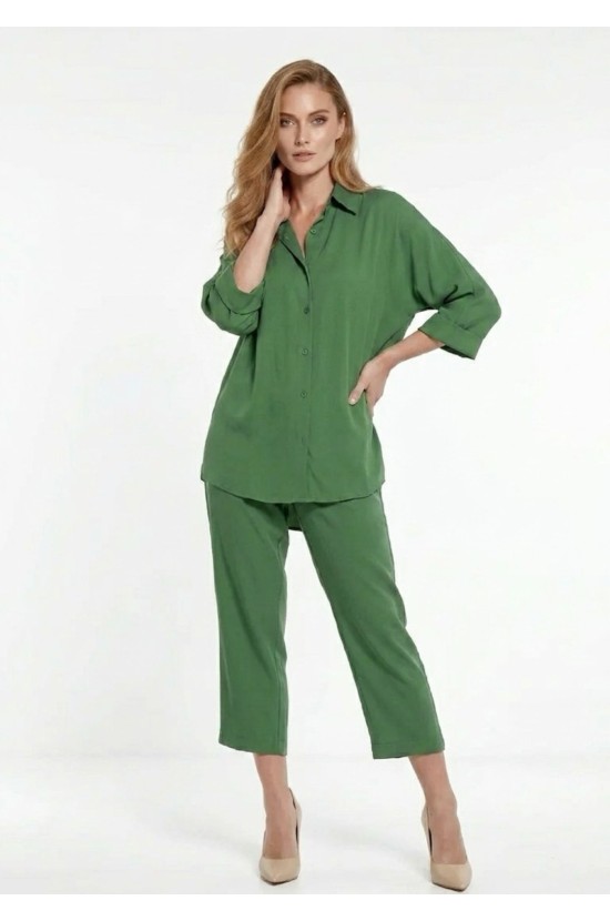 Σετ Πουκάμισο & Cropped Παντελόνι με Λάστιχο Emerald Green