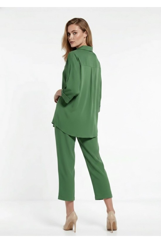 Σετ Πουκάμισο & Cropped Παντελόνι με Λάστιχο Emerald Green