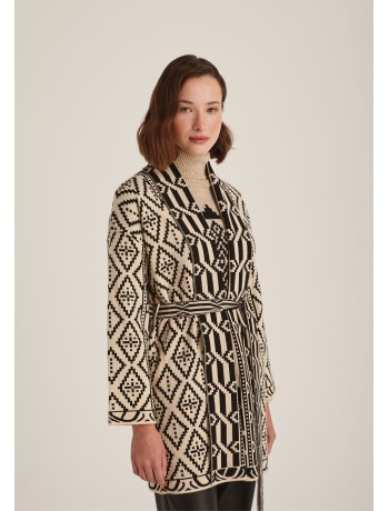 Cardigan Knitted Black-Beige