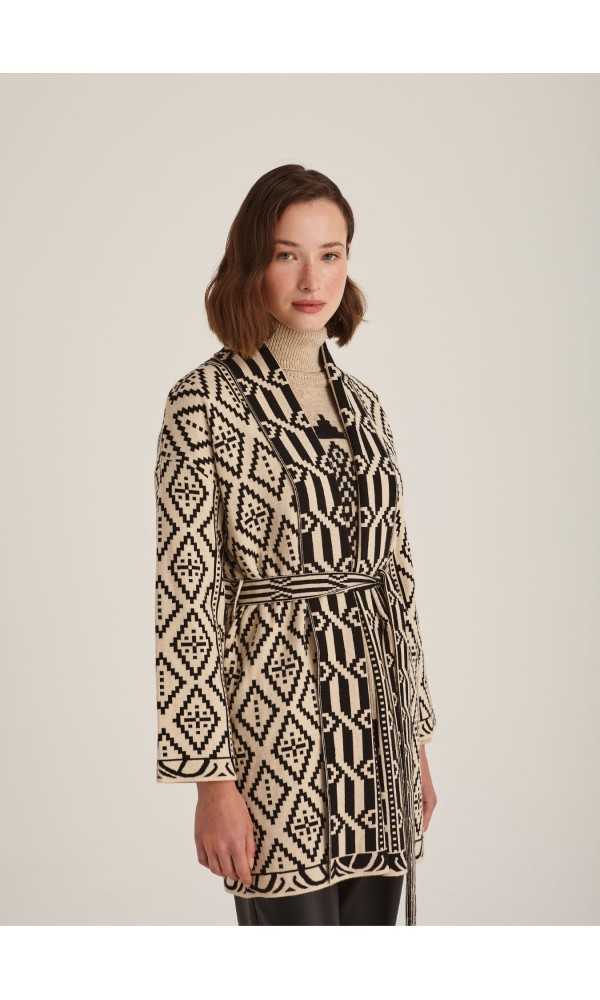 Ζακέτα Πλεκτή Μαύρο-Μπεζ