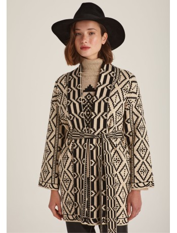 Cardigan Knitted Black-Beige