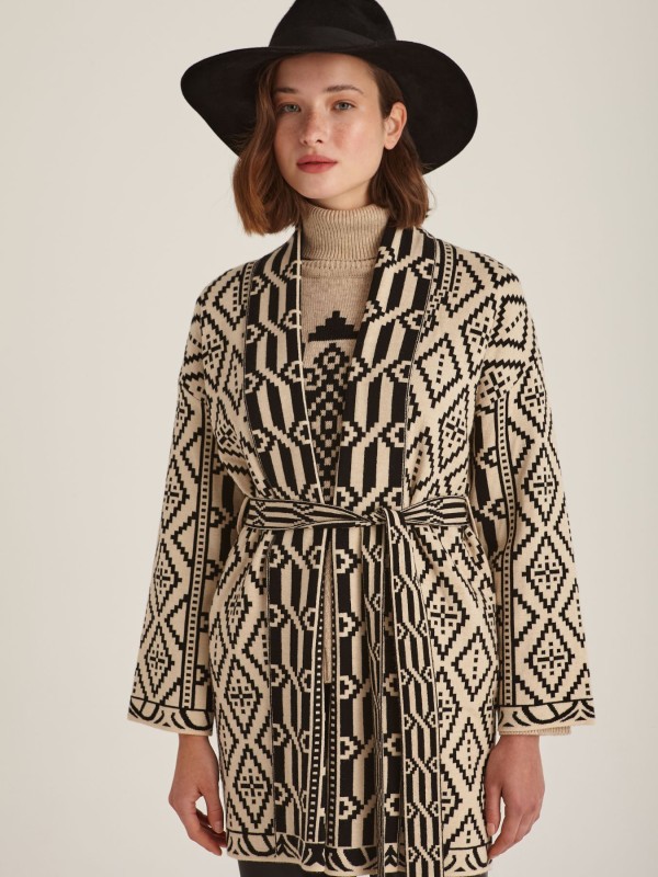 Ζακέτα Πλεκτή Μαύρο-Μπεζ